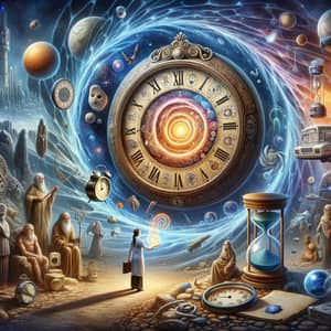 Intricate Time Travel Representation | Vintage Clock in Cosmic Vortex