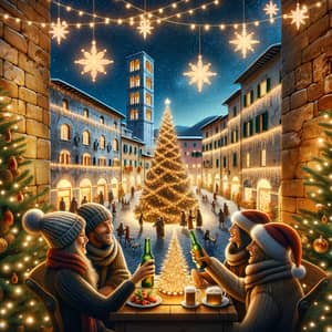 Festive Christmas Scene in Historic Lucca, Italy