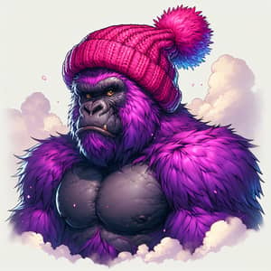 Purple Gorilla with Pink Bobble Hat - Anime Style Illustration