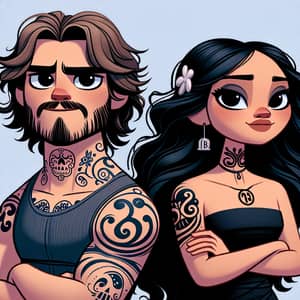 Animated Film-Inspired Couple with Tattoos - Caucasian Man & Hispanic Girl