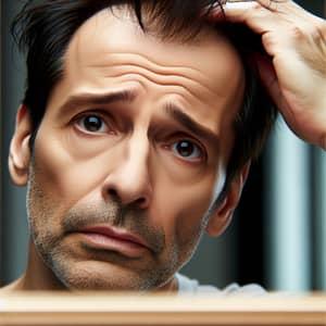 Hair Loss Worries: Stressed Middle-Aged Man Examining Thinning Hair