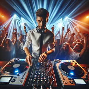 Professional DJ Mixing Tracks in Vibrant Nightclub