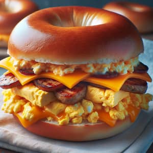 Hearty Breakfast Bagel with Sausage, Cheddar, and Egg