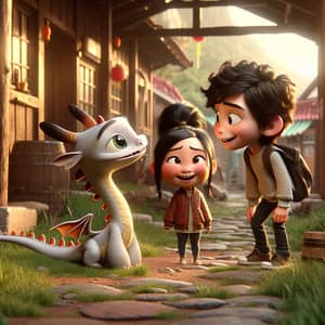 Spark and Friends in Cozy Village | 3D Animation Style Image