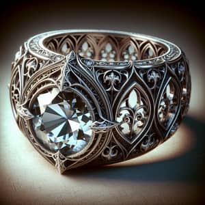 Intricate Gothic Stone Ring with Luminous Gem