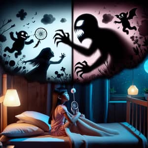 Young Asian Girl Defeats Sleep Demon with Dream-Catcher