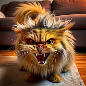 Furious Domestic Cat in Defensive Stance | Intense Feline Image