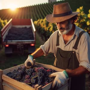 Mediterranean Vineyard Worker Harvesting Black Grape Gummies