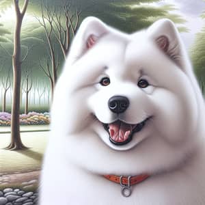 Fluffy Samoyed Dog - Charming Smile and Twinkling Eyes