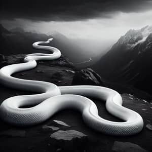 Horrifying Long White Snake on Dark Mountains