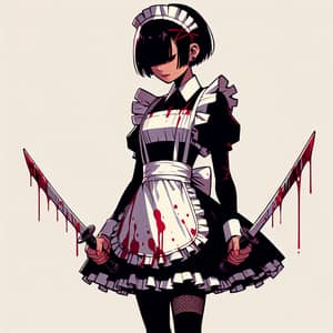 Asian Maid Cosplay with Bloodied Katanas | Comic Style Art