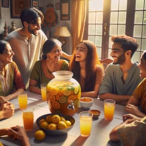 South Asian Family Enjoying Aam Pana Drink at Home