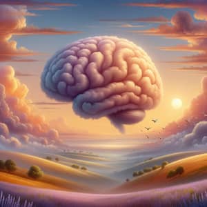 Tranquil Brain Cloud Landscape at Sunset | Harmony Concept