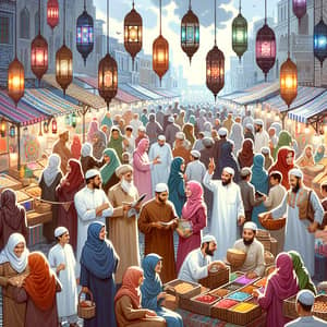 Vibrant Ramadan Market Painting with Diverse Individuals