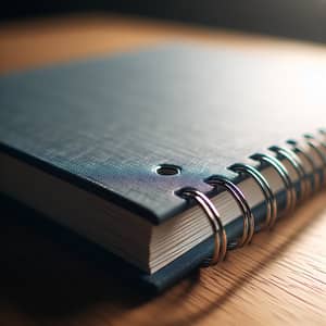 Blue Spiral Notebook on Wooden Desk