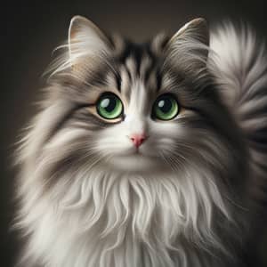 Fluffy Domestic Cat with Emerald Green Eyes - Unique Pattern