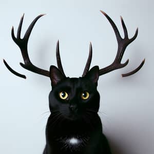 Majestic Black Cat with Antlers - Enigmatic Feline