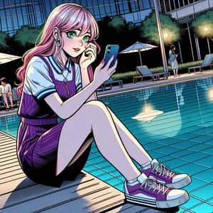 Youthful Style Chat: High-School Student by Pool in Evening Art