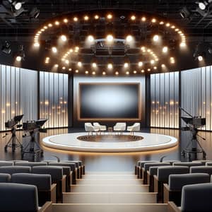 Modern TV Show Studio Environment with Large HD Screen