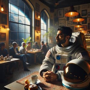 South Asian Astronaut in Cafe | Earth View | Space Exploration