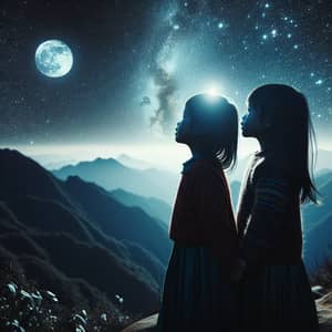 South Asian Girls Stargazing on Mountain Peak | Night Sky Wonder