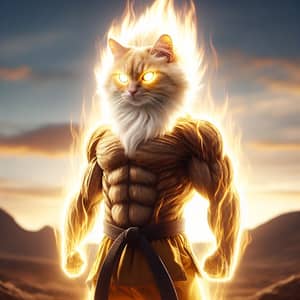 Energetic Martial Arts Cat in Golden Aura | Powerful Pose