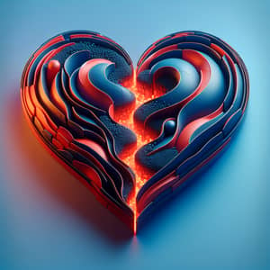 Heart Divided in Two on Blue Background