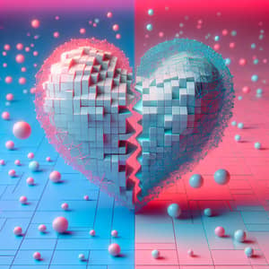 3D Heart Split in Two on Colorful Background