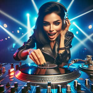 Enthused Middle-Eastern Female DJ Spinning Records | Nightclub Vibes