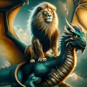Majestic Lion Seated on Mighty Dragon | Fantasy Harmony
