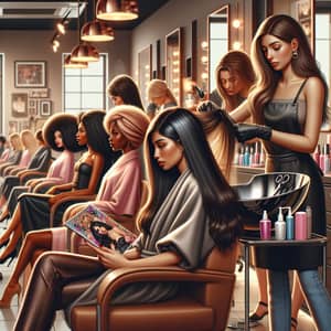 Diverse Beauty Salon Scene: Hair, Nails, and Fashion | Modern Stylish Interior