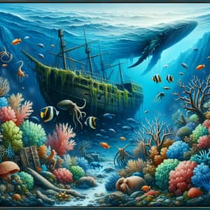 Marine Themed Painting: Undersea Wonders and Shipwreck