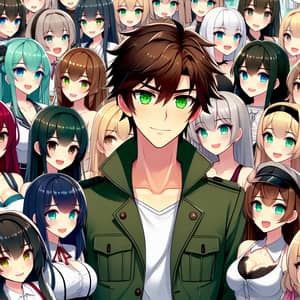 Anime-Style Young Man with Young Women Characters | Interaction Scene