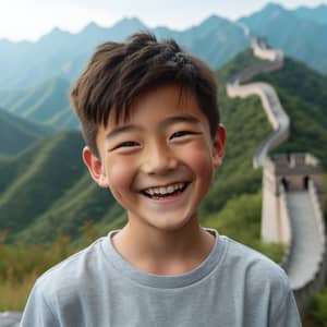 Joyful East Asian Boy at Great Wall in China | Smiling Child