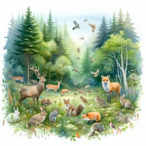 Vibrant Forest Animals Watercolor Art