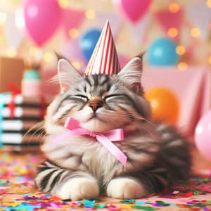 Celebrating Cat with Festive Party Hat