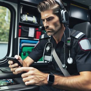 Dedicated Caucasian Male Ambulance Driver in Uniform | Find Quickest Route