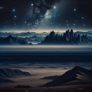 Night Sky Wilderness Landscape with Twinkling Stars and Silhouettes of Mountains