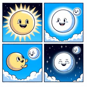 Sun and Moon Comic Strip: Day to Night Transition Story