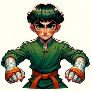 Spirited Martial Artist in Green Jumpsuit | Determined Fighter
