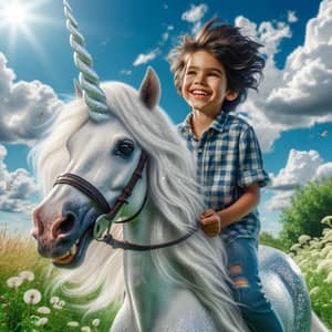 Hispanic Boy Riding Majestic Unicorn - Enchanting Scene