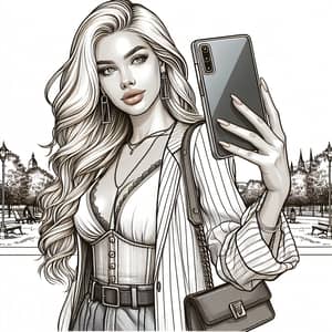 Young Blonde Model in Western American Drawing Style