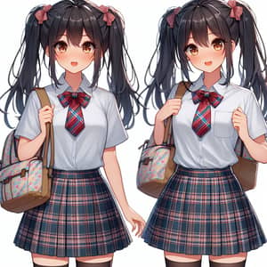 South Asian Girl in Anime Style School Uniform