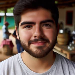 Hispanic Man with Short Beard in Traditional Mexican Village