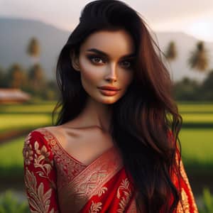 South Asian Woman in Traditional Saree | Stunning Sunset View