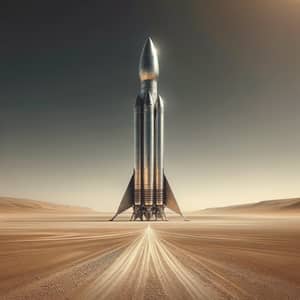 Sleek Rocket Ready for Launch in Vast Desert