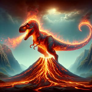 Volcano Dinosaur: Majestic Prehistoric Creature in a Fiery Display