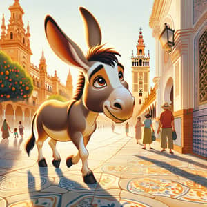 Donkey Wandering in Historical Streets of Seville, Spain