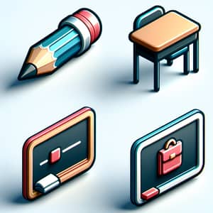 Education Icon Set: Pencil, Desk & Blackboard | 3D Icons