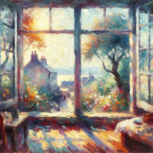 Melancholic Window View: Impressionist Art